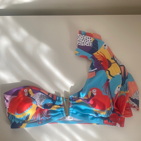 Other - One Shoulder Ruffle Swimsuit Top (Parrot Print)